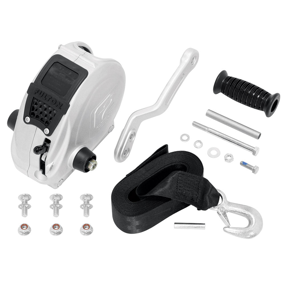 Fulton F2 Trailer Winch 1,600lb - Single Speed with Strap, Sharkskin Finish | SendIt Sailing