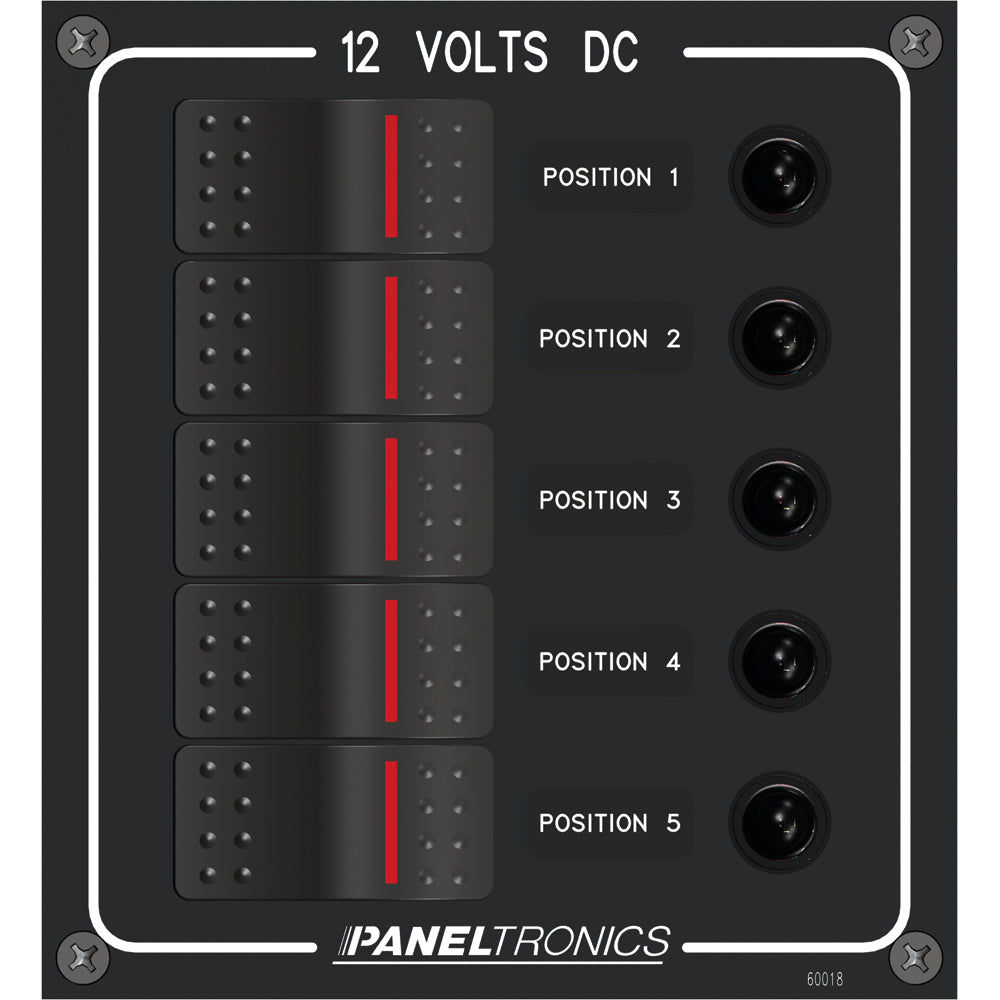 Paneltronics Waterproof Panel - DC 5-Position Illuminated Rocker Switch & Circuit Breaker | SendIt Sailing