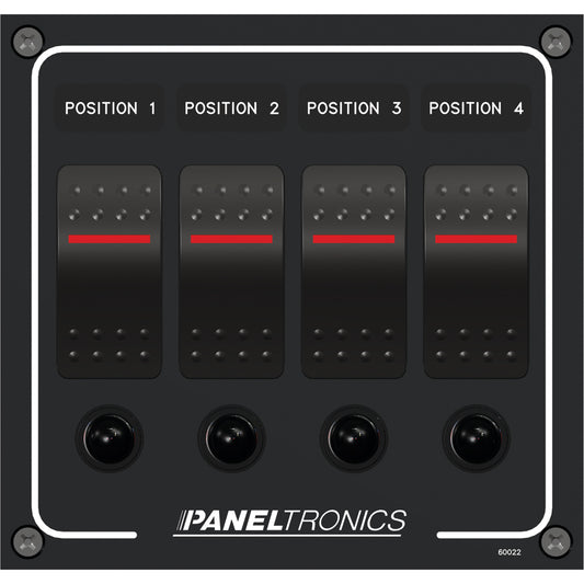 Paneltronics Waterproof Panel - DC 4-Position Illuminated Rocker Switch & Circuit Breaker | SendIt Sailing