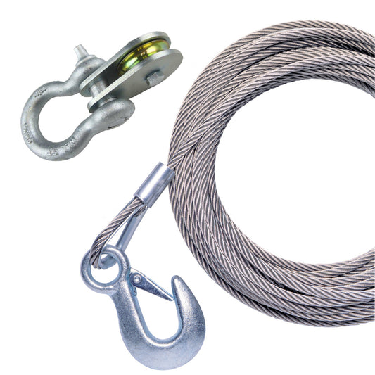 Powerwinch 25ft x 7/32in Stainless Steel Universal Premium Replacement Galvanized Cable with Pulley Block | SendIt Sailing