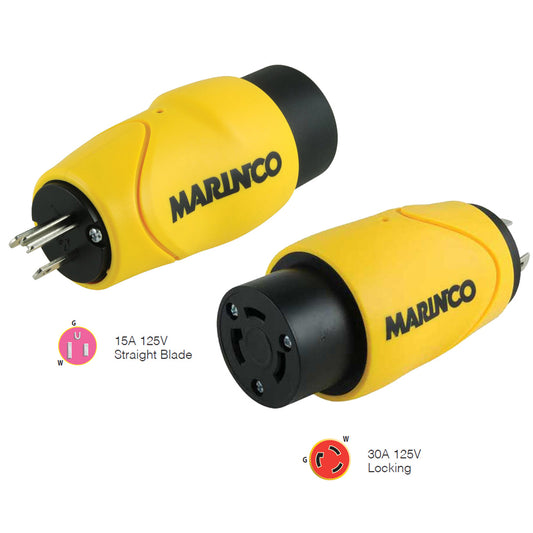 Marinco Straight Adapter 15Amp Straight Male to 30Amp Locking Female Connector | SendIt Sailing