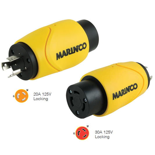 Marinco Straight Adapter 20Amp Locking Male to 30Amp Locking Female Connector | SendIt Sailing