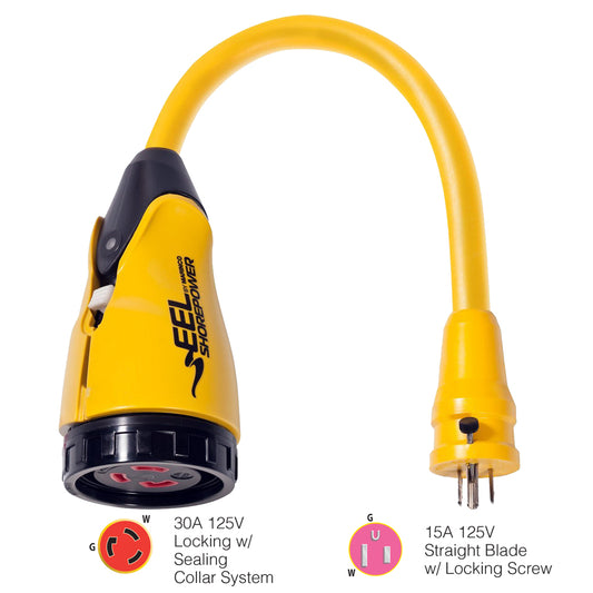 Marinco P15-30 EEL 30A-125V Female to 15A-125V Male Pigtail Adapter - Yellow | SendIt Sailing