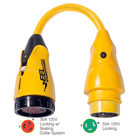 Marinco P503-30 EEL 30A-125V Female to 50A-125V Male Pigtail Adapter - Yellow | SendIt Sailing