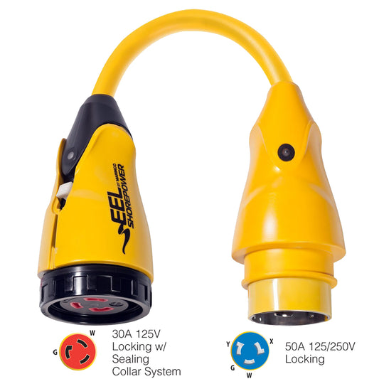 Marinco P504-30 EEL 30A-125V Female to 50A-125/250V Male Pigtail Adapter - Yellow | SendIt Sailing