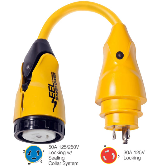 Marinco P30-504 EEL 50A-125/250V Female to 30A-125V Male Pigtail Adapter - Yellow | SendIt Sailing