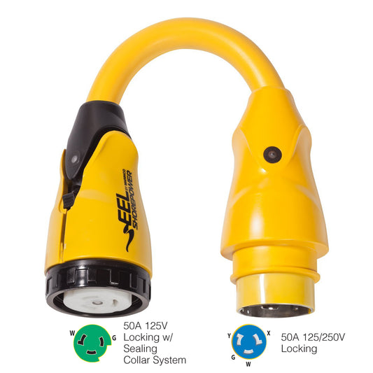Marinco P504-503 EEL 50A-125V Female to 50A-125/250V Male Pigtail Adapter - Yellow | SendIt Sailing