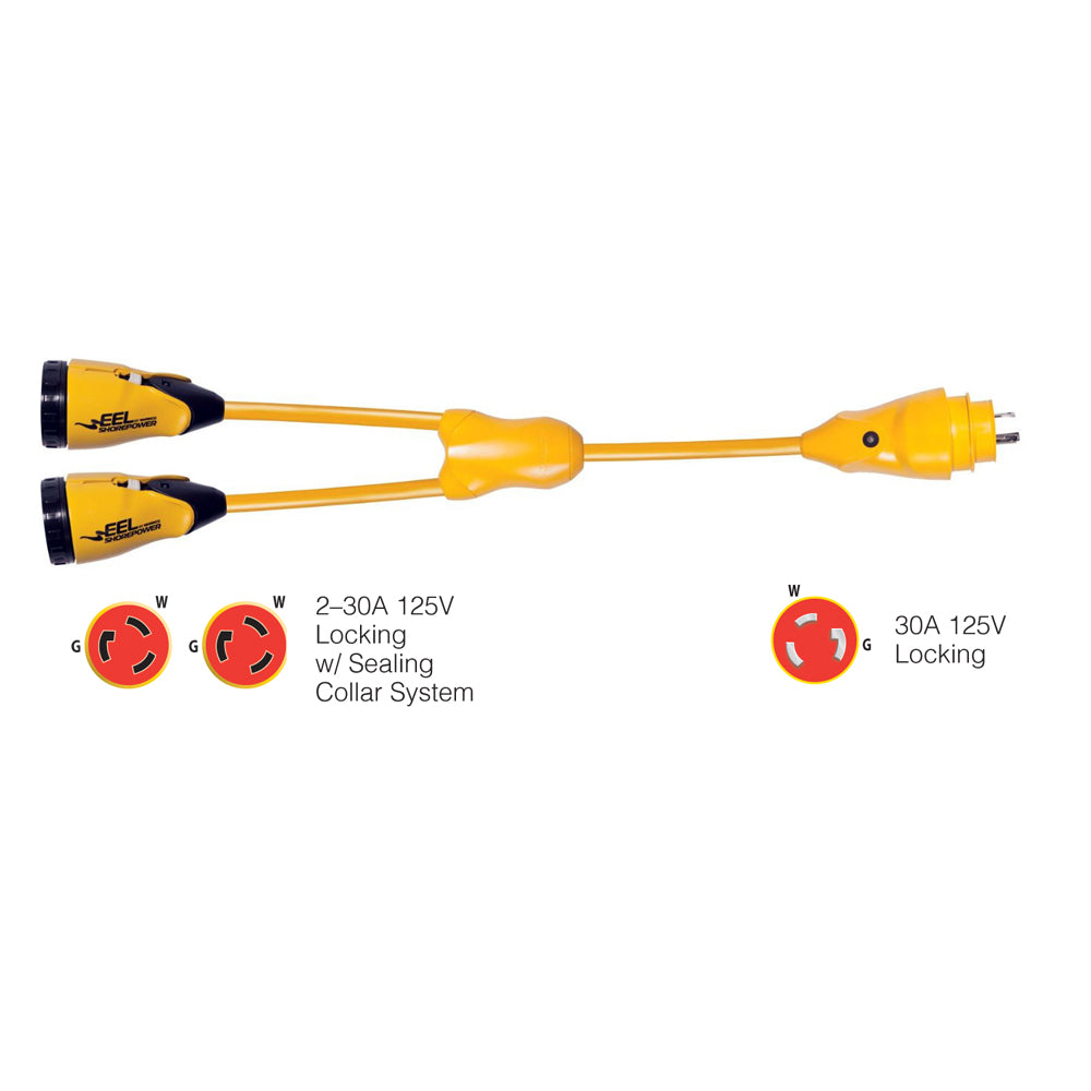 Marinco Y30-2-30 EEL (2)30A-125V Female to (1)30A-125V Male Y Adapter - Yellow | SendIt Sailing