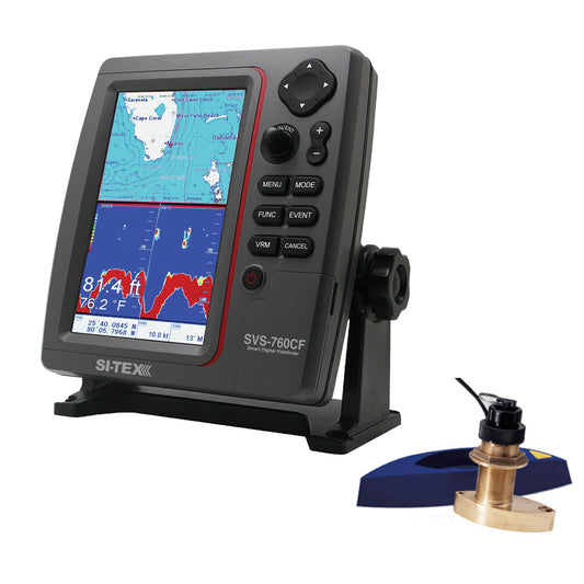 Si-Tex SVS-760CF Dual Frequency Chartplotter/Sounder with C-Map 4D Chart and Bronze Thru-Hull Triducer | SendIt Sailing