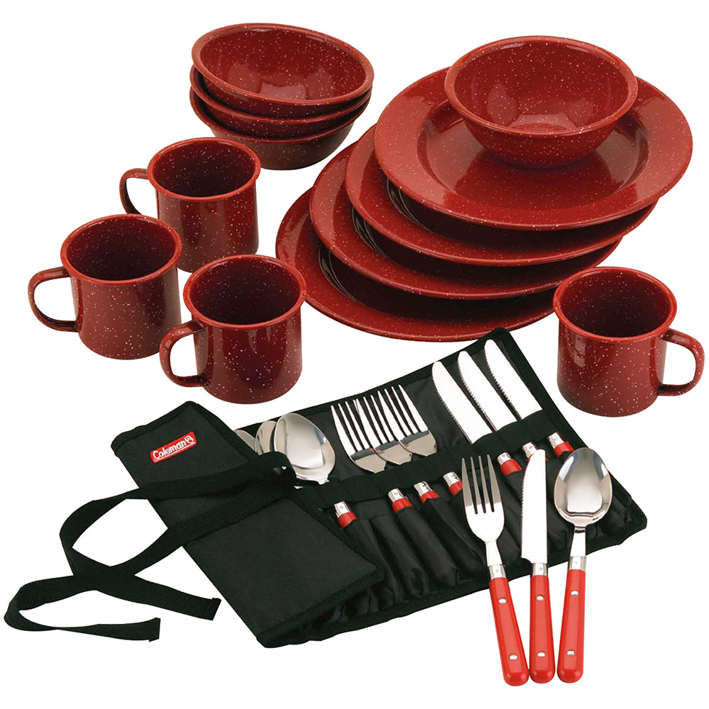 Coleman 24-Piece Speckled Enamelware Cook Set - Red | SendIt Sailing