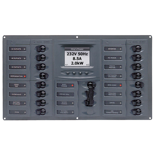 BEP AC Circuit Breaker Panel with Digital Meters, 16SP 2DP AC120V ACSM Stainless Steel Horizontal | SendIt Sailing