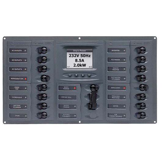 BEP AC Circuit Breaker Panel with Digital Meters, 16SP 2DP AC230V ACSM Stainless Steel Horizontal | SendIt Sailing