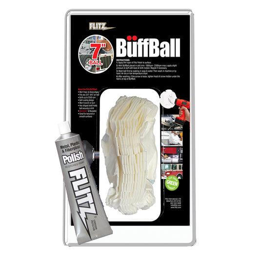 Flitz Buff Ball - Extra Large 7in - White with 1.76oz Tube Flitz Polish | SendIt Sailing