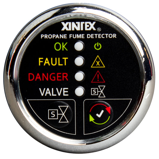 Fireboy-Xintex Propane Fume Detector with Plastic Sensor and Solenoid Valve - Chrome Bezel Display | SendIt Sailing