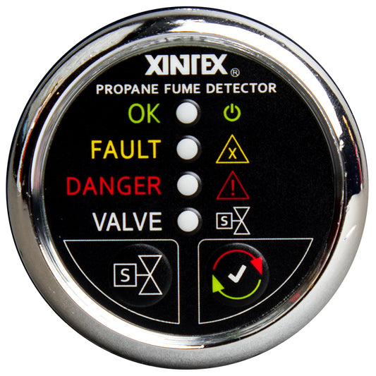 Fireboy-Xintex Propane Fume Detector with Automatic Shut-Off and Plastic Sensor - No Solenoid Valve - Chrome Bezel Display | SendIt Sailing