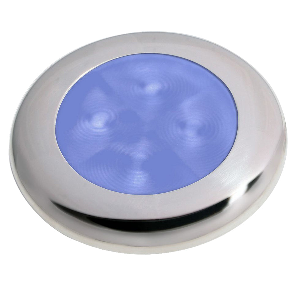 Hella Marine Slim Line LED Enhanced Brightness Round Courtesy Lamp - Blue LED - Stainless Steel Bezel - 12V | SendIt Sailing