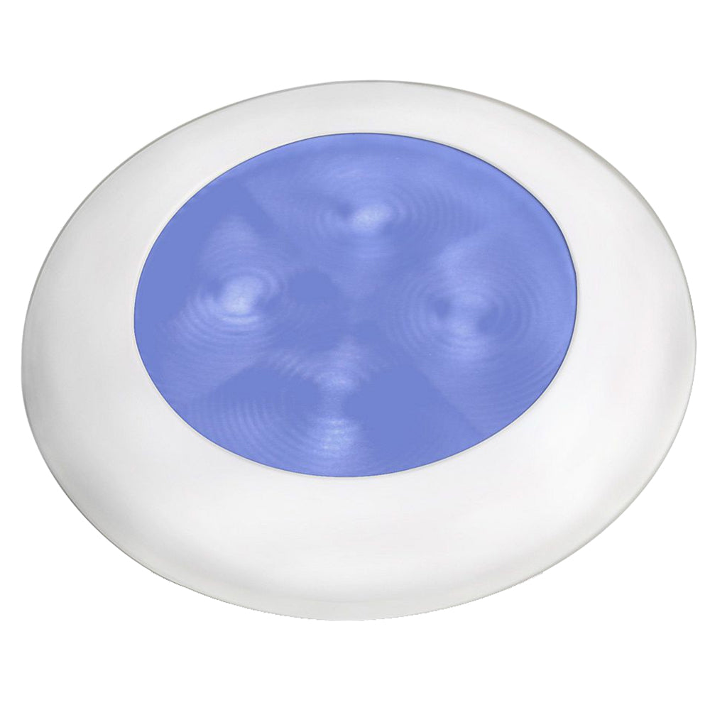 Hella Marine Slim Line LED Enhanced Brightness Round Courtesy Lamp - Blue LED - White Plastic Bezel - 12V | SendIt Sailing