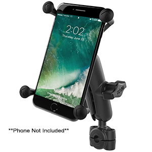 RAM Mount RAM Torque 3/8in - 5/8in Diameter Mini Rail Base with 1in Ball, Medium Arm and X-Grip for Larger Phones | SendIt Sailing