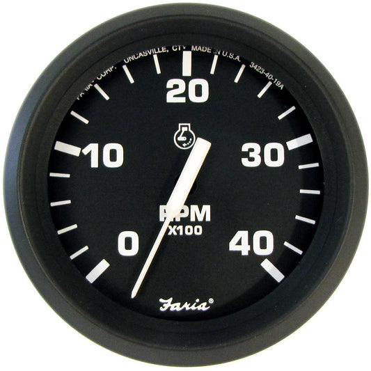 Faria 4in Tachometer Euro Style Black with White Letters 4000RPM Diesel Mechanical Take Off and Variable Ratio Alt. | SendIt Sailing