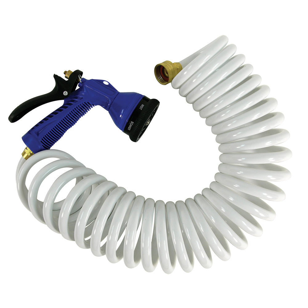 Whitecap 50ft White Coiled Hose with Adjustable Nozzle | SendIt Sailing