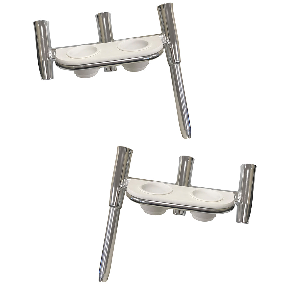 Tigress Offset Triple Rod Holder with Cup Holders - Port Side and Starboard Side - Polished Aluminum | SendIt Sailing