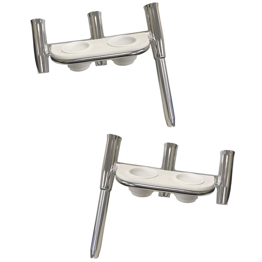Tigress Offset Triple Rod Holder with Cup Holders - Port Side and Starboard Side - Polished Aluminum | SendIt Sailing