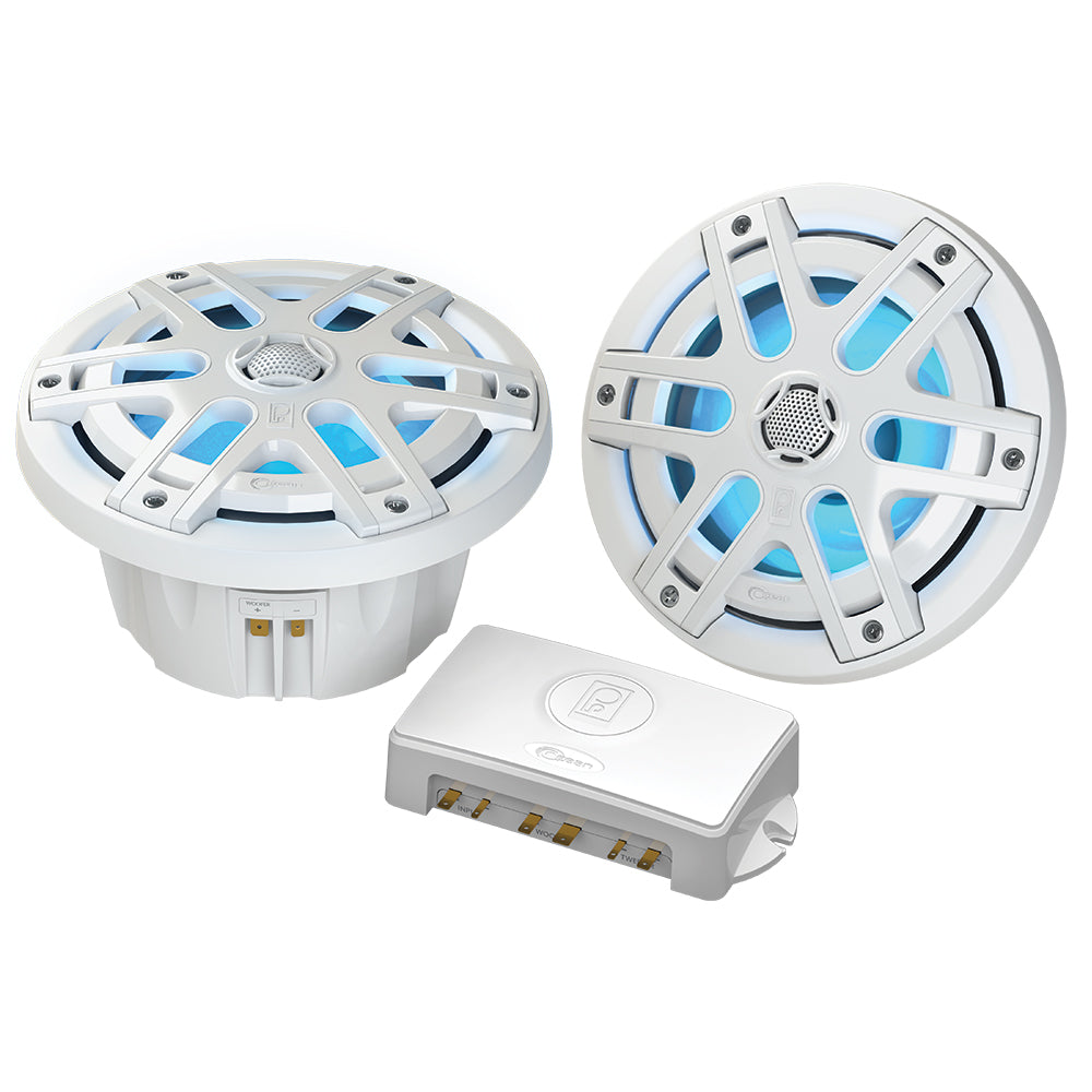 Poly-Planar MA-OC6 6.5in 480 Watt Waterproof Blue LED Speaker - White | SendIt Sailing