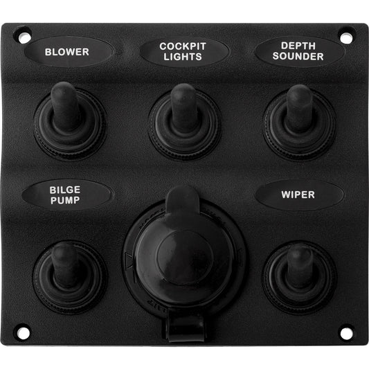 Sea-Dog Nylon Switch Panel - Water Resistant - 5 Toggles with Power Socket | SendIt Sailing