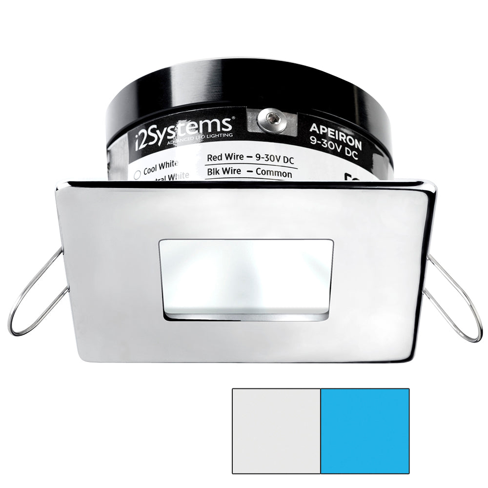 i2Systems Apeiron A503 3W Spring Mount Light - Square/Square - Cool White and Blue - Polished Chrome Finish | SendIt Sailing