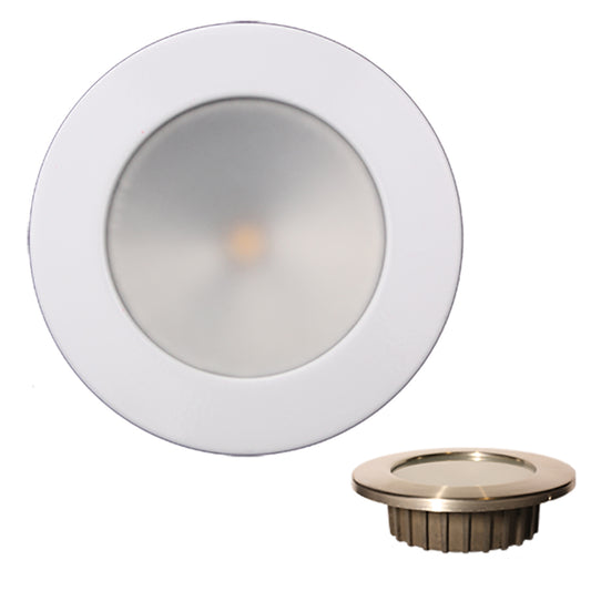 Lunasea ZERO EMI Recessed 3.5in LED Light - Warm White with White Stainless Steel Bezel - 12VDC | SendIt Sailing