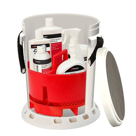 Shurhold 5 Gallon White Bucket Kit - Includes Bucket, Caddy, Grate Seat, Buff Magic, Pro Polish Brite Wash, SMC & Serious Shine | SendIt Sailing