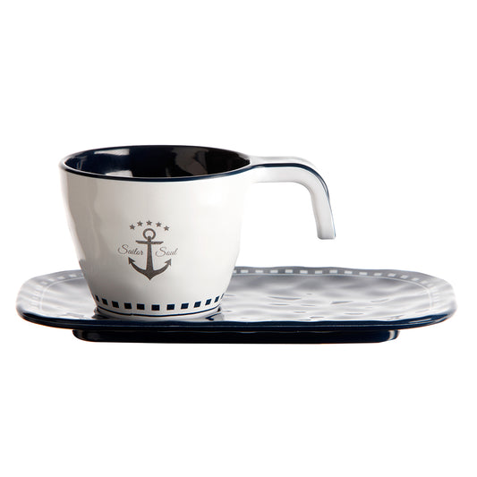 Marine Business Melamine Espresso Cup and Plate Set - Sailor Soul - Set of 6 | SendIt Sailing