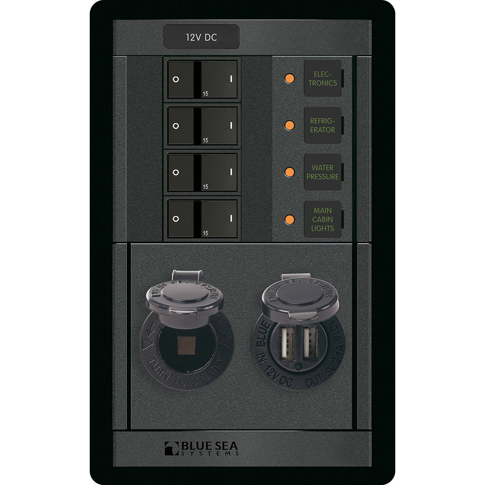 Blue Sea 1495 - 360 Panel - 4 Position 12V with Dual USB and 12V Socket | SendIt Sailing