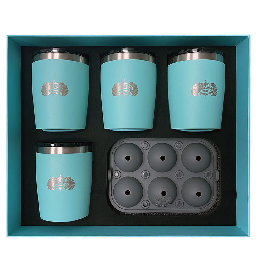 Toadfish Non-Tipping 10oz Teal Rocks Tumblers with Ice Ball Tray - 4 Tumblers | SendIt Sailing