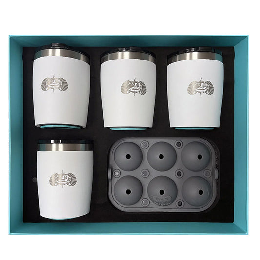 Toadfish Non-Tipping 10oz White Rocks Tumblers with Ice Ball Tray - 4 Tumblers | SendIt Sailing