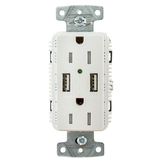 Hubbell USB15A5W White Outlet Dual 15 Amp 125v 2-Pole and Dual 5 Amp 5v USB Ports | SendIt Sailing