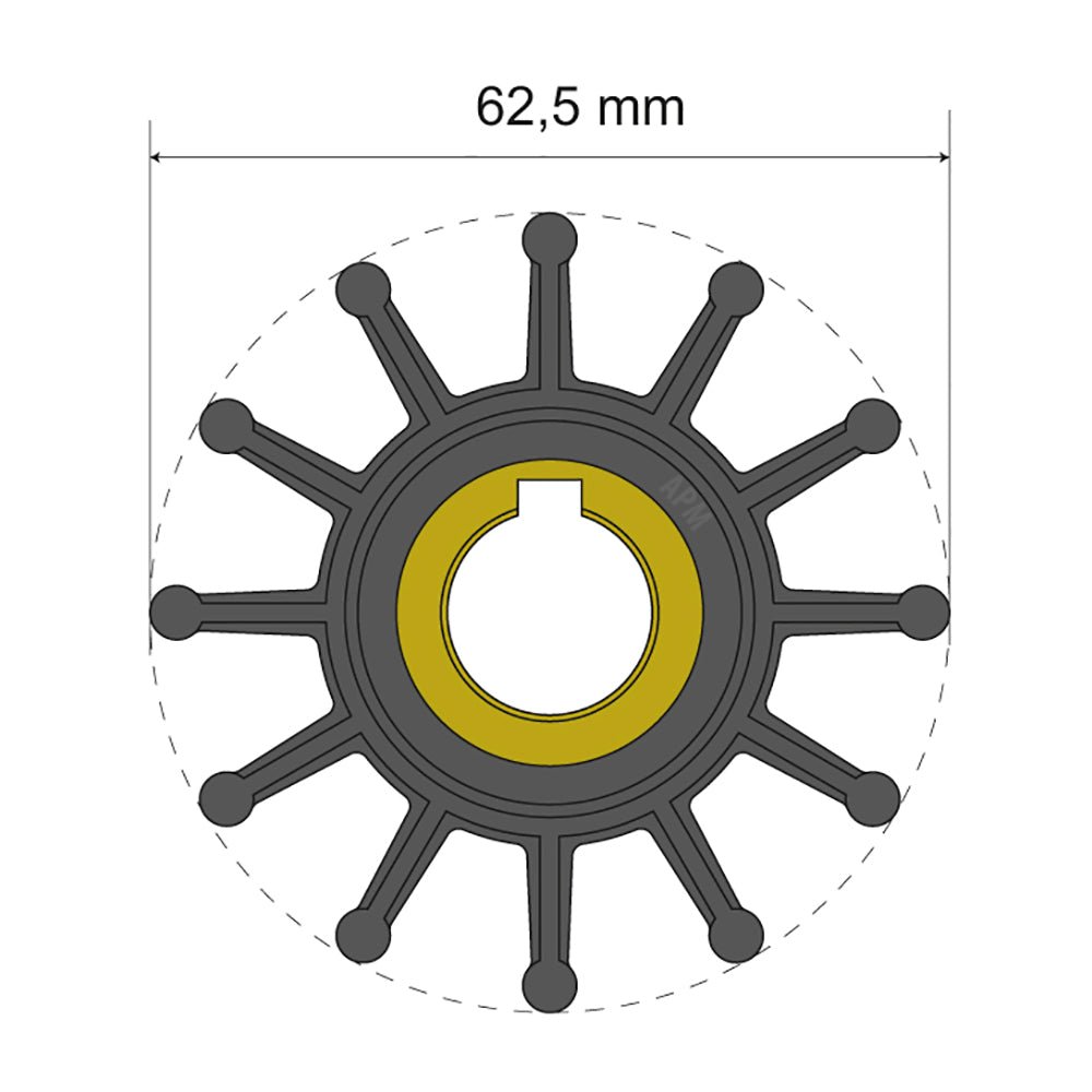 Albin Group Premium Impeller Kit 62.5 x 16 x 22.4mm - 12 Blade - Key Insert | SendIt Sailing